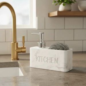 Dispensador De Jabón Para Cocina Blanco Con Almacenamiento Y Blanco