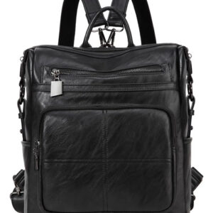 Bolsa Mochila Mujer Negra Convertible Cuero Vegano Estilo Dí Negro Diseño De La Tela
