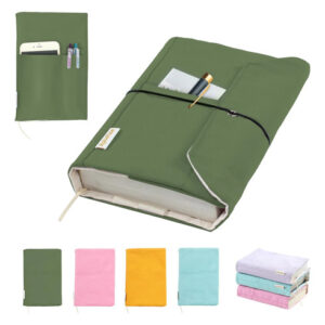 Funda De Lona Para Libro Lavable Con Bolsillo Color Lima