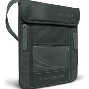Portadocumentos De Cuello Cartera De Viaje Antirrobo Rfid Im Gris Elegante Diseño De La Tela