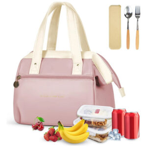 Bolsa De Almuerzo Térmica Rosa Con Cubiertos Incluidos