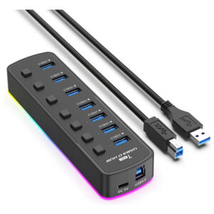 Hub Usb 3.0 De 7 Puertos Con Tira Led Rgb Y Interruptores Tá Negro