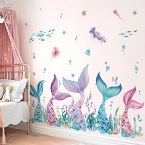 Pegatinas De Pared Sirena Burbujas Algas Marinas Decorativas B