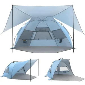 Tienda De Playa Desmontable Grande Para 4-6 Personas Upf 50 Azul Claro