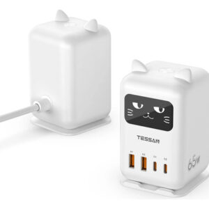 Cargador Tipo C 65w 4 Puertos Usb Organizador 1.5m Oficina Blanco