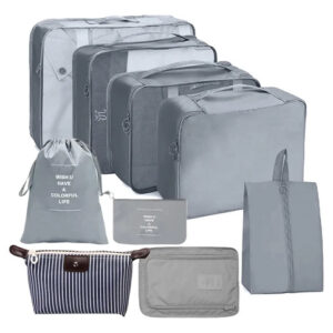 Organizadores De Viaje Impermeables 9 Pcs Bolsas Ligero Ropa Gris