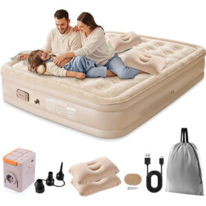 Colchón Inflable Eléctrico 40 Cm Carga 450 Kg Para Acampada Color Beige
