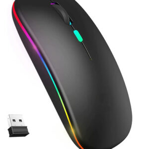 Mouse Inalámbrico Led Recargable Ergonómico Óptico 4 Botones Negro