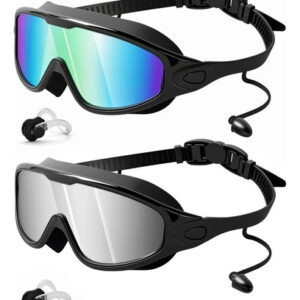 Gafas De Natación Antivaho Vista Amplia Uv Ajustables Unisex Aqua Y Plata Brillante