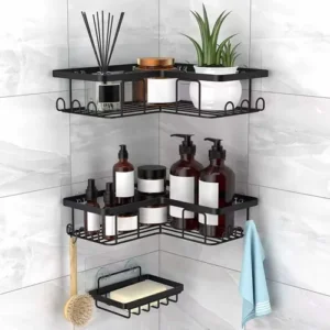Organizador De Ducha Esquina Negro Mate Acero Inoxidable 3 P Negro-03