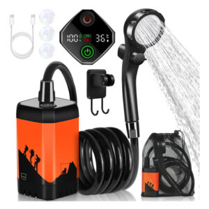 Ducha Portátil Para Acampar 7800 Mah Con Pantalla Digital Naranja