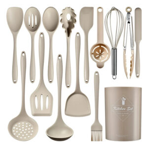 Juego 15 Piezas Utensilios De Cocina Silicona Antiadherentes Caqui