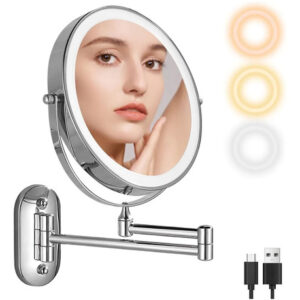 Espejo De Maquillaje Led 20 Cm Aumento 1x 10x Montaje En Par Plata
