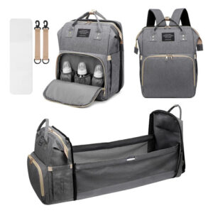 Mochila Pañalera Multifuncional Impermeable 12 Bolsillos Gri Gris Diseño De La Tela