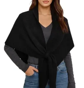 Chal Triangular De Punto Negro Suave Para Mujer Invierno