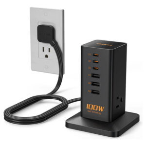 Cargador Rápido 100w Usb C 6 Puertos 3 Tomas De Corriente Negro
