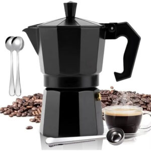 Cafetera Italiana Moka Espresso 6 Tazas Aluminio 300ml Manua Negro