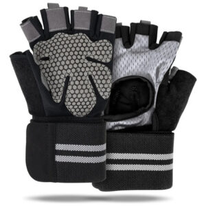 Guantes De Gym Sin Dedos Para Entrenamiento Con Muñequeras Gris Diseño De La Tela Ch