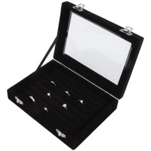 Bandeja Para Anillos De Terciopelo 7 Ranuras Con Tapa Negra