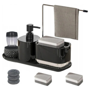 Dispensador De Jabón Multifunción 8 En 1 Para Cocina Negro Negro