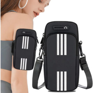 Brazalete Impermeable Para Celular Doble Bolsillo Negro