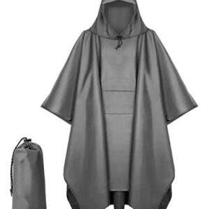 Poncho De Lluvia Impermeable 3 En 1 Con Capucha Y Bolsillos Gris Positivo