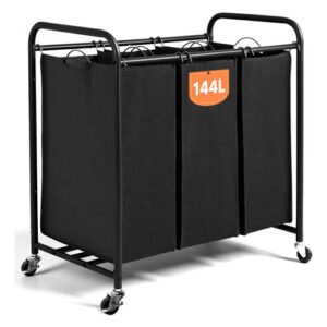 Cesto De Ropa Sucia Con Ruedas Y 3 Compartimentos 144l