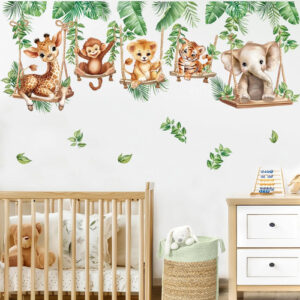Pegatinas De Pared Selva Animales León Elefante Jirafa Infan Multi