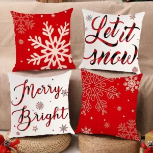Juego De 4 Fundas De Almohada Navideñas 45x45 Cm Lino Rústic