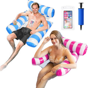 Hamaca De Agua 4 En 1 Flotador Inflable 2 Piezas Azul Rosa Azul, Rosa