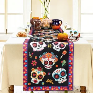 Camino De Mesa Día De Muertos Lino Calaveras 183x33 Cm