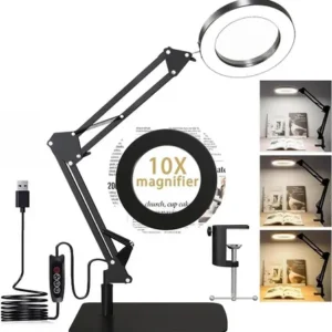 Lupa Led De Escritorio 10x Regulable Con Luz Y Pinza Negra