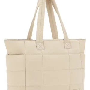 Bolso Tote Mujer Casual Poliéster Acolchado Gran Capacidad 3 Albaricoque Diseño De La Tela Acabado De Los Herrajes Color De La Correa De Hombro