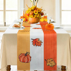 Camino De Mesa Otoño Lino Naranja Hojas De Arce 183x33cm