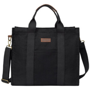 Bolso Tote Mujer Lona Negro Clásico Bandolera Casual Trabajo Negro Diseño De La Tela Acabado De Los Herrajes Color De La Correa De Hombro