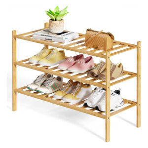 Zapatero De Madera De Bambú Apilable 3 Niveles Para Zapatos