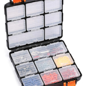Organizador De Caja De Herramientas 16 Compartimentos Desmon Negro, Amarillo, Transparente