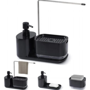 Dispensador De Jabón De Cocina 4 En 1 Negro Con Soporte Y Ba