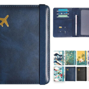 Funda De Pasaporte De Cuero Con Protección Rfid Y Portapluma R - Plane Blue Diseño De La Tela