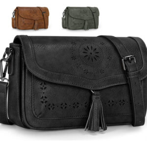 Bolso Bandolera Mujer Negro Pu Multibolsillo Diseño Retro