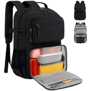 Mochila Antirrobo Para Laptop 15.6 Con Lonchera Negra Gris Negro Diseño De La Tela
