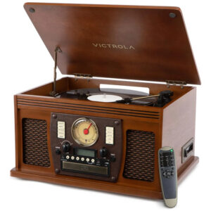 Tocadiscos Bluetooth 8 En 1 Reproducción Vinilo Cd Casete Fm Walnut