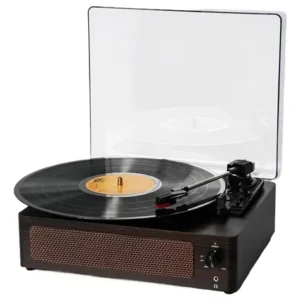 Tocadiscos Vinyl Estéreo Doble Bluetooth Tres Velocidades Re Vetado De Madera Negro