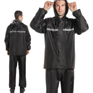 Traje De Lluvia Impermeable Motociclista Con Capucha Negra Negro Positivo