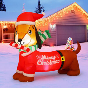 Decoración Inflable Perro Salchicha 155 Cm Con Luces Led Nav