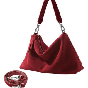Bolso De Gamuza Rojo Para Mujer Clásico Y Holgado Con Correa