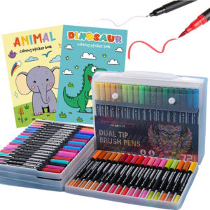Plumones Doble Punta 72 Colores No Tóxicos Y 2 Libros Para C Multiples Colores