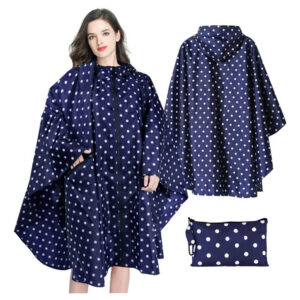 Poncho De Lluvia Impermeable Con Capucha Azul Para Mujer Azul Oscuro Talla