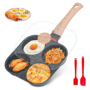 Sartén Antiadherente Para 4 Huevos Con Tapa Y Espátula Negra Negro