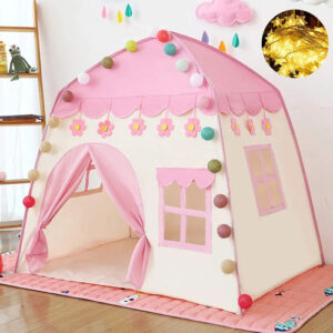 Casa De Campaña Rosa Para Niñas Con Luces Led Grande 130cm Rosa
